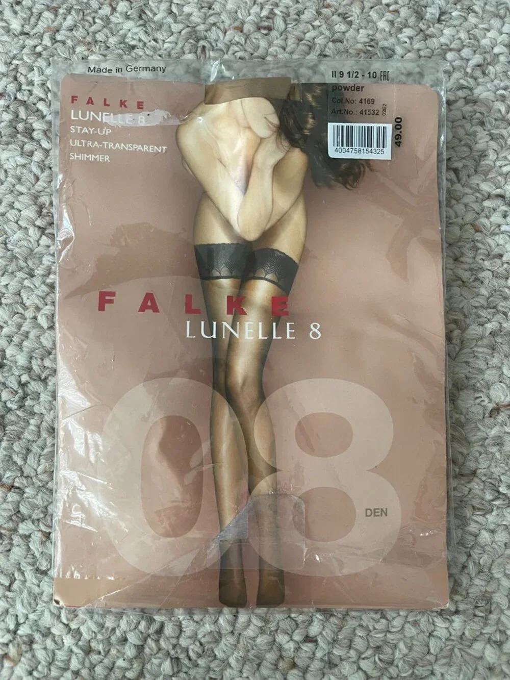 Falke Lunelle 8 Sheer Stay-Up Thigh-Highs Size 2 = 9.5 - 10 Powder Stockings NEW
